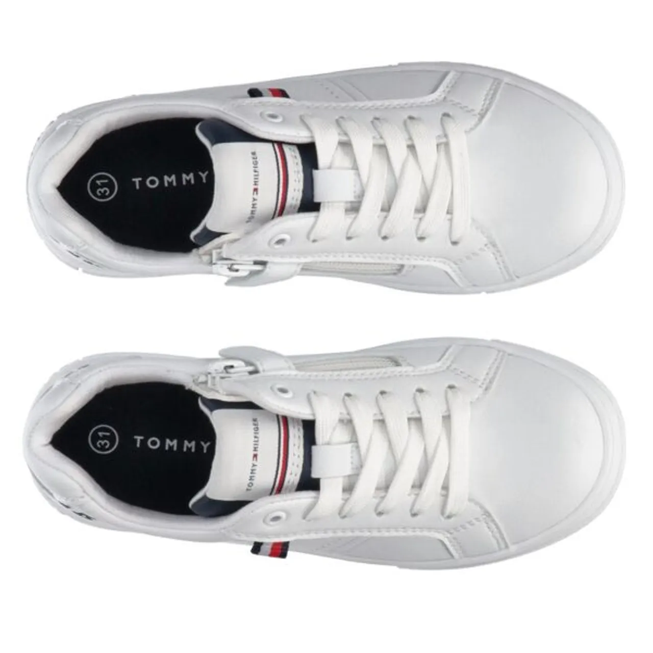 Sneaker TOMMY HILFIGER "LOGO LOW CUT LACE-UP SNEAKER" Gr. 39, weiß (weiß, blau) Kinder Schuhe Sneaker mit Reißverschluss, Freizeitschuh, Halbschuh, Sc...
