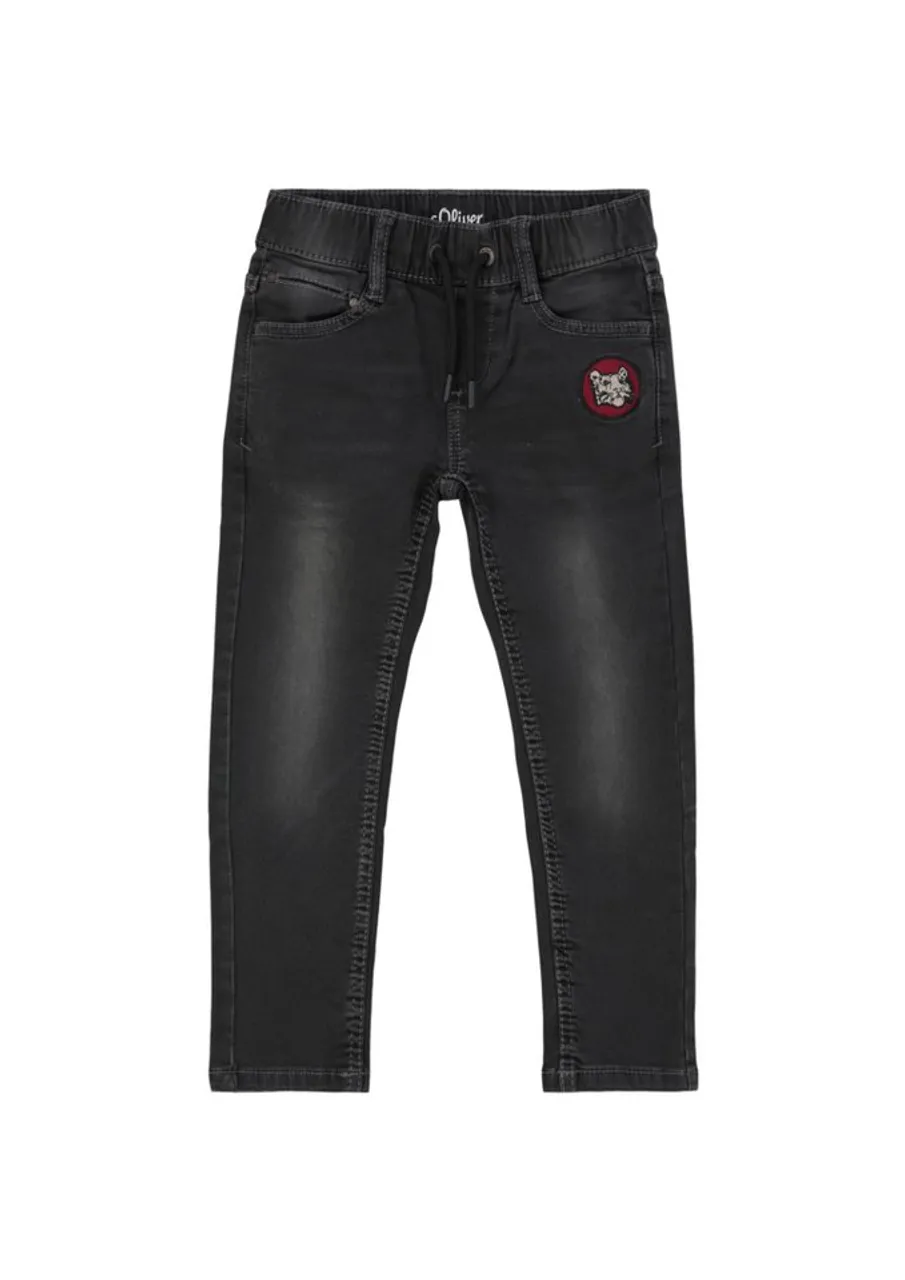 s.Oliver 5-Pocket-Jeans Jeans Brad / Slim Fit / Mid Rise / Slim Leg angedeuteter Tunnelzug, Waschung, Applikation