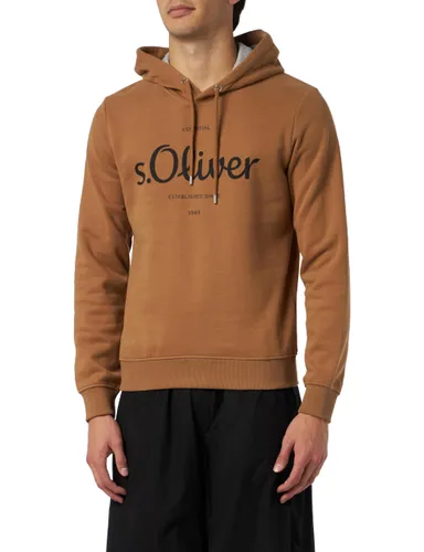 s.Oliver Herren Logo-Sweatshirt mit Kapuze Brown