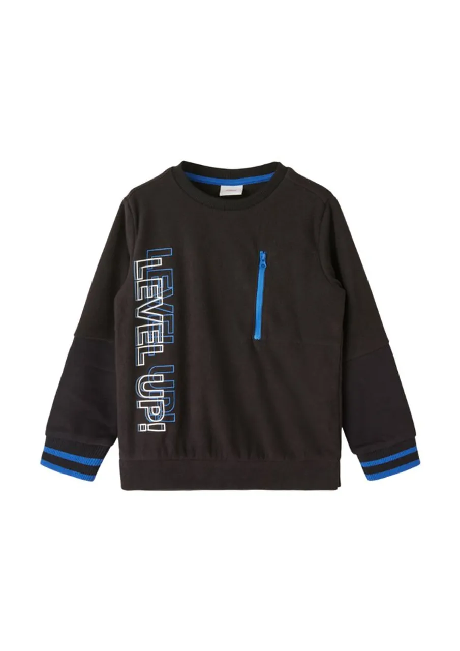 s.Oliver Sweatshirt Sweatshirt aus Fleece Rippbündchen, Streifen-Detail, Reißverschluss
