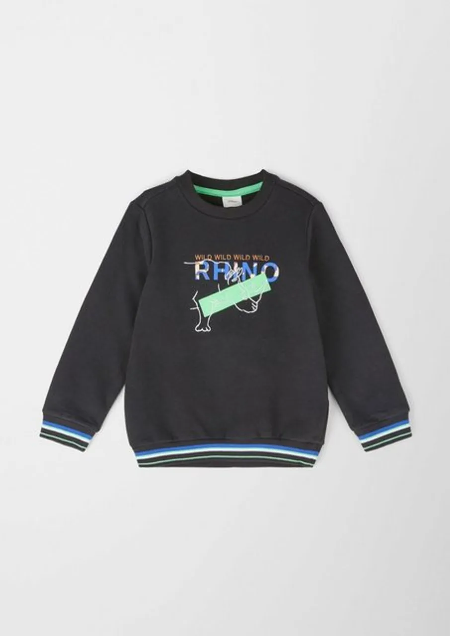 s.Oliver Sweatshirt Sweatshirt mit Stickerei und Print Stickerei, Streifen-Detail