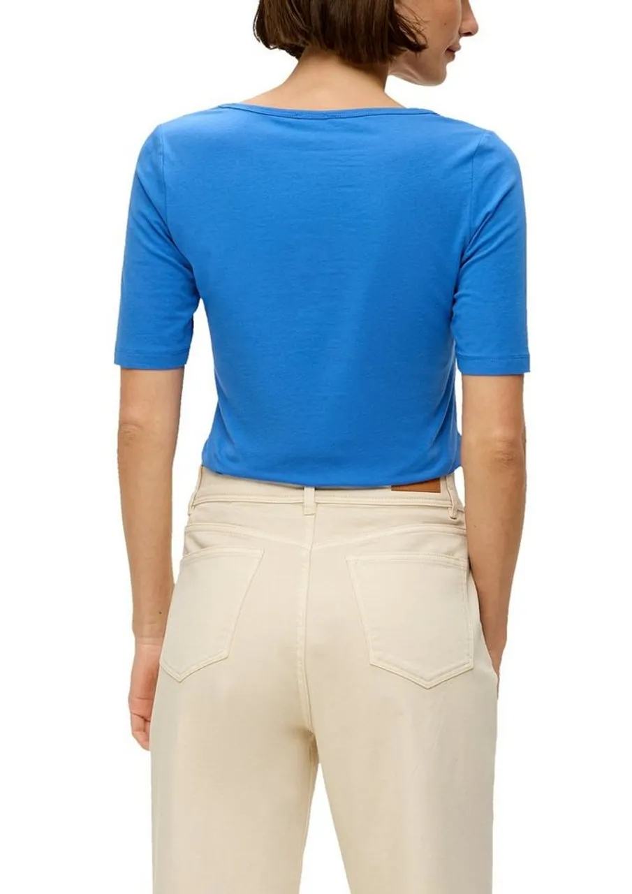 s.Oliver T-Shirt s.Oliver Jersey-Shirt mit U-Ausschnitt in Blau (1-tlg) Nicht Vorhanden