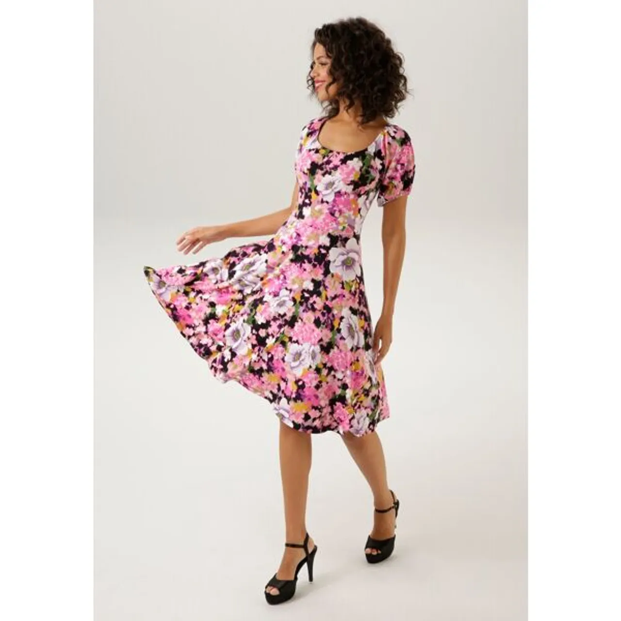 Sommerkleid ANISTON CASUAL Gr. 44, N-Gr, bunt (pink, schwarz, rosa, apfelgrün, weiß, flieder, lila, grün) Damen Kleider Shirtkleider Bestseller