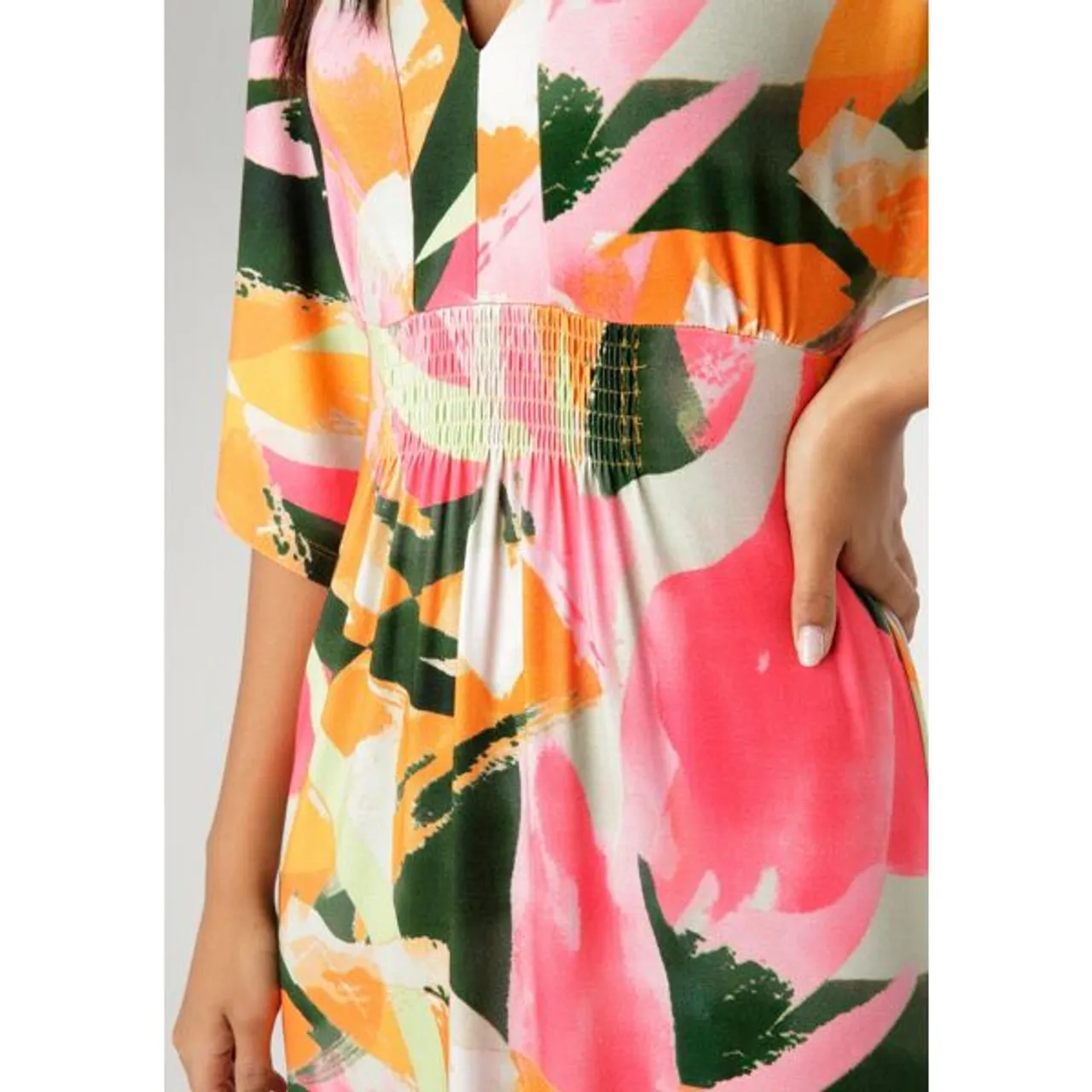 Sommerkleid ANISTON SELECTED Gr. 44, N-Gr, bunt (rosa, hellgrün, dunkelgrün, offwhite, orange) Damen Kleider Strandkleider