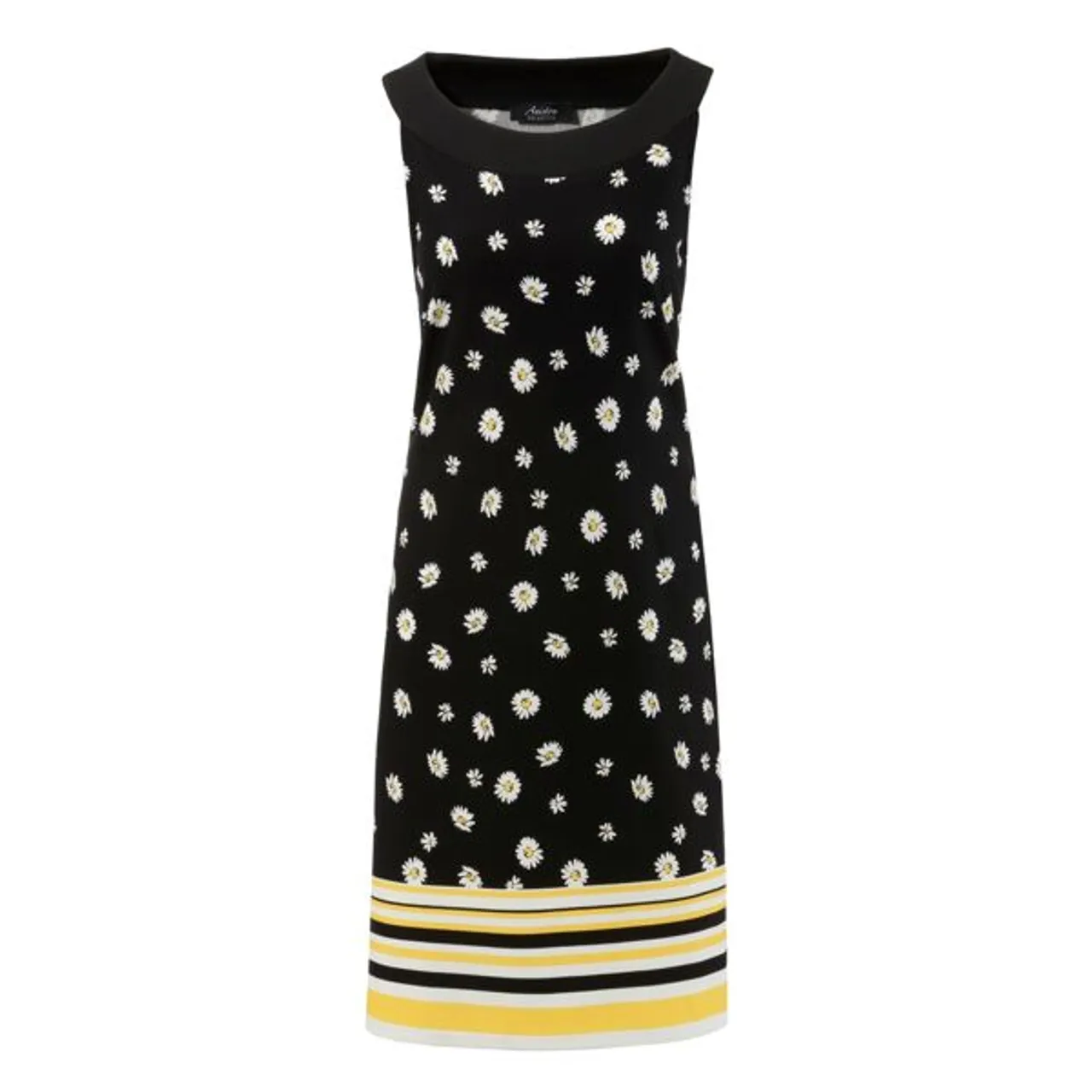 Sommerkleid ANISTON SELECTED Gr. 44, N-Gr, schwarz (schwarz, weiß, gelb) Damen Kleider Sommerkleider