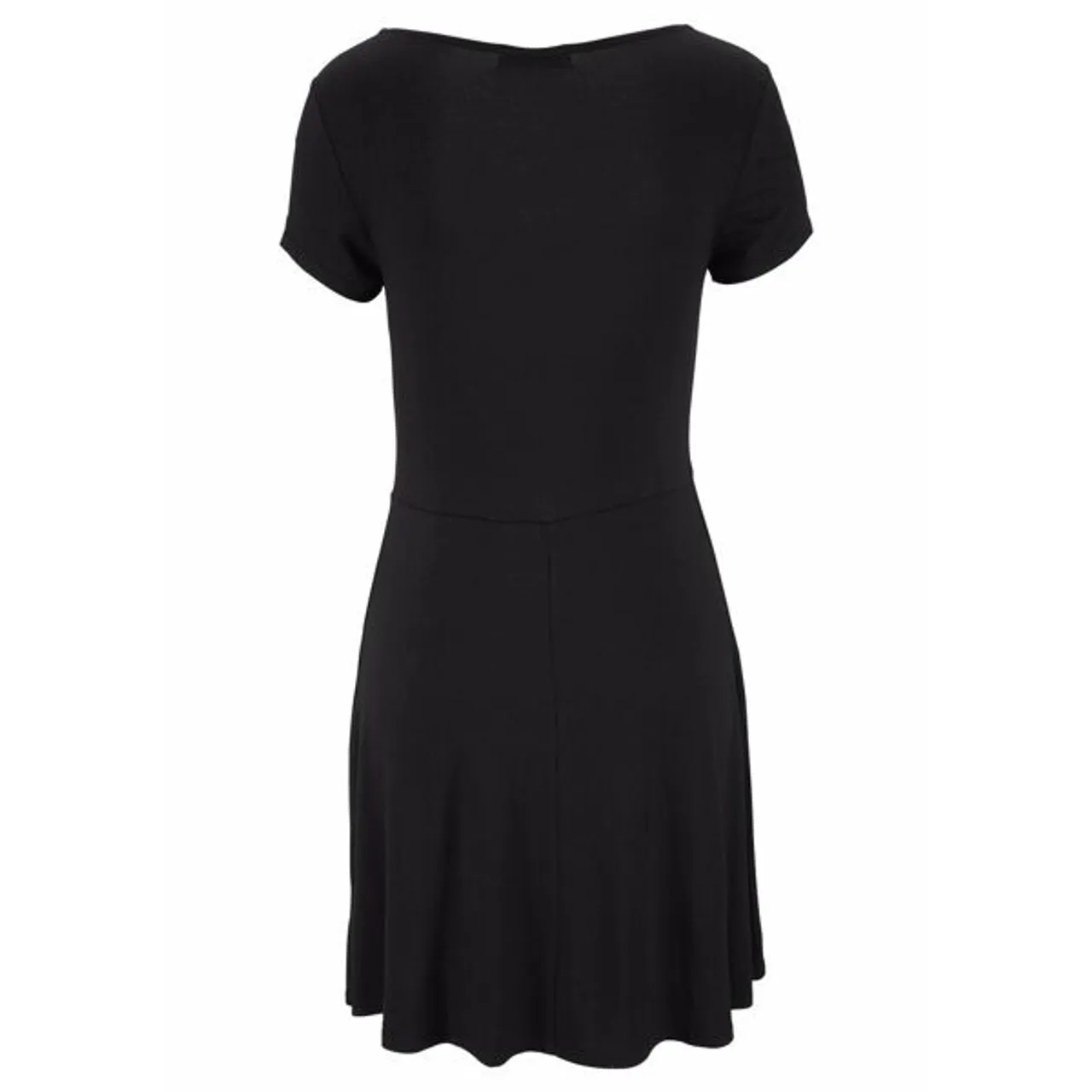 Sommerkleid LASCANA Gr. 34, N-Gr, schwarz Damen Kleider Strandkleider mit Zierbändern am Ausschnitt, Minikleid Stretch, Strandkleid Bestseller