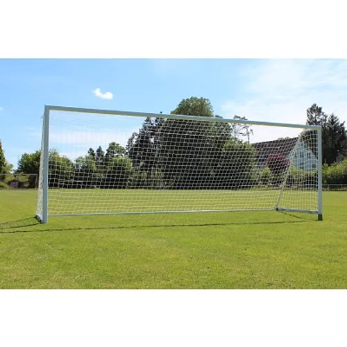Sport-Thieme Großfeld-Fußballtor mit klappbarem Netzbügel und Bodenrahmen, Weiß, Netzhalter