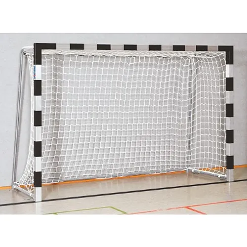 Sport-Thieme Handballtor in Bodenhülsen stehend mit anklappbaren Netzbügeln, 3x2 m, Schwarz-Silber, Verschweißte Eckverbindungen