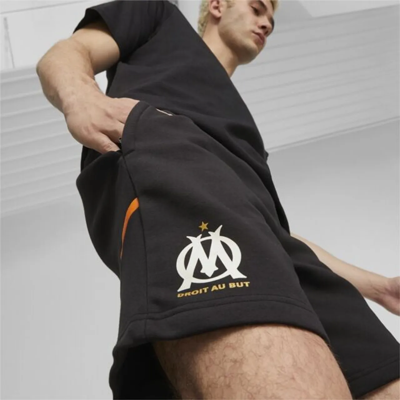 Sporthose PUMA "Olympique de Marseille Football Casuals Shorts Herren" Gr. XL, Normalgrößen, orange (black rickie orange) Herren Hosen