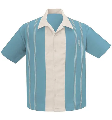 Steady Clothing Kurzarmhemd Harper Babyblau Vintage Bowling Shirt Retro