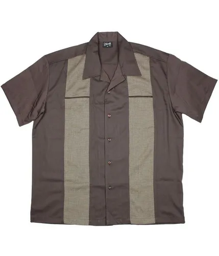 Steady Clothing Kurzarmhemd Houndstooth Braun Retro Vintage Bowling Shirt