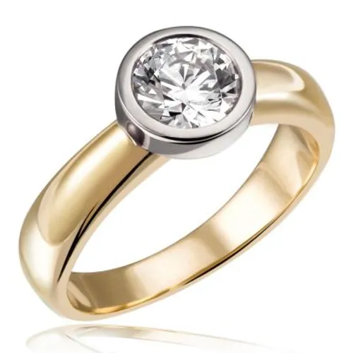 Stella Diamant Ring 750/- Bicolor 1 Brillant 1,00 ct. Lupenrein oder SI - Exp...