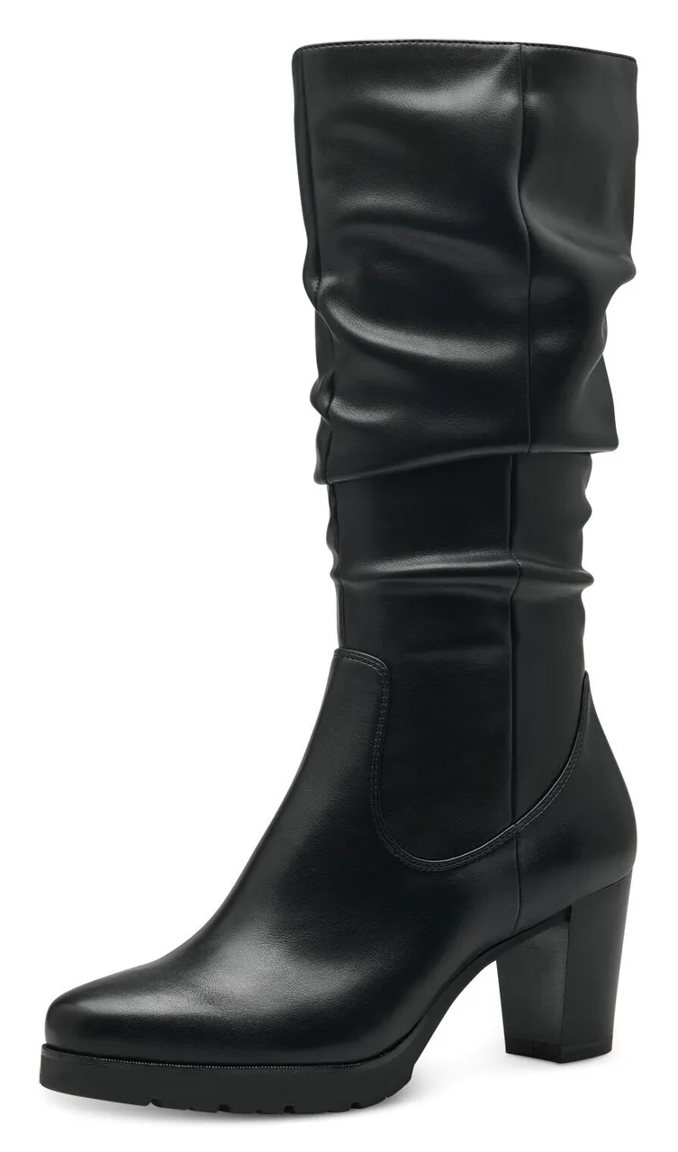 Stiefel TAMARIS Gr. 40, Normalschaft, schwarz Damen Schuhe High Heels mit modischen Faltungen am Schaft