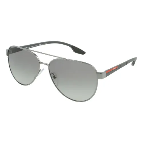 Stilvolle Aviator Sonnenbrille mit Grauem und Silbernem Rahmen Prada