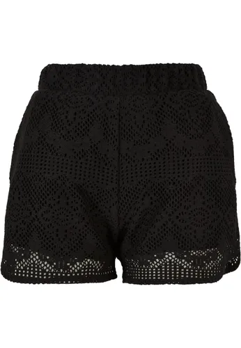 Stoffhose URBAN CLASSICS "Urban Classics Damen Ladies Crochet Lace Resort Shorts" Gr. 4XL, US-Größen, schwarz (black) Damen Hosen High-Waist-Hosen