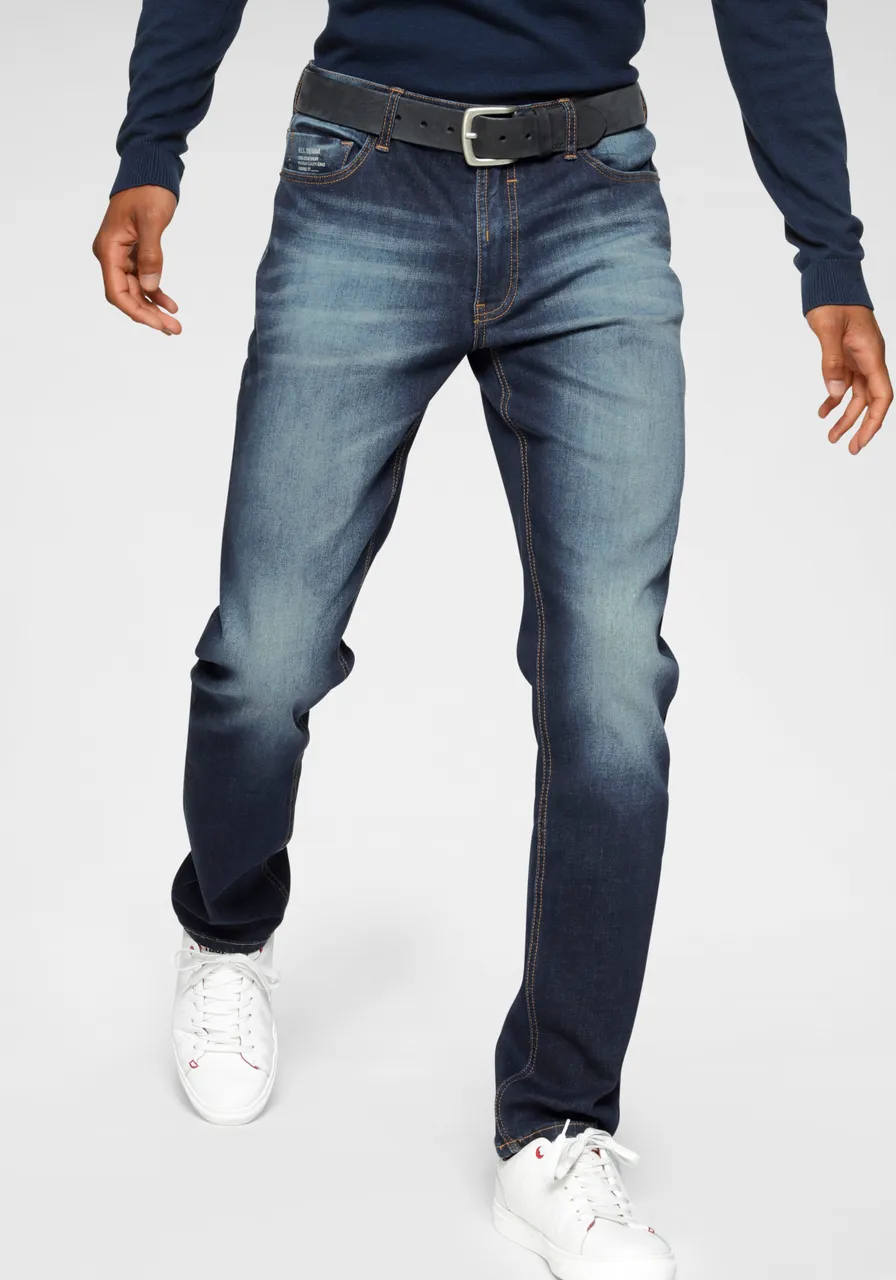 Straight-Jeans H.I.S "DIX" Gr. 33, Länge 34, blau (darkblue, used) Herren Jeans Straight Fit Ökologische, wassersparende Produktion durch Ozon Wash