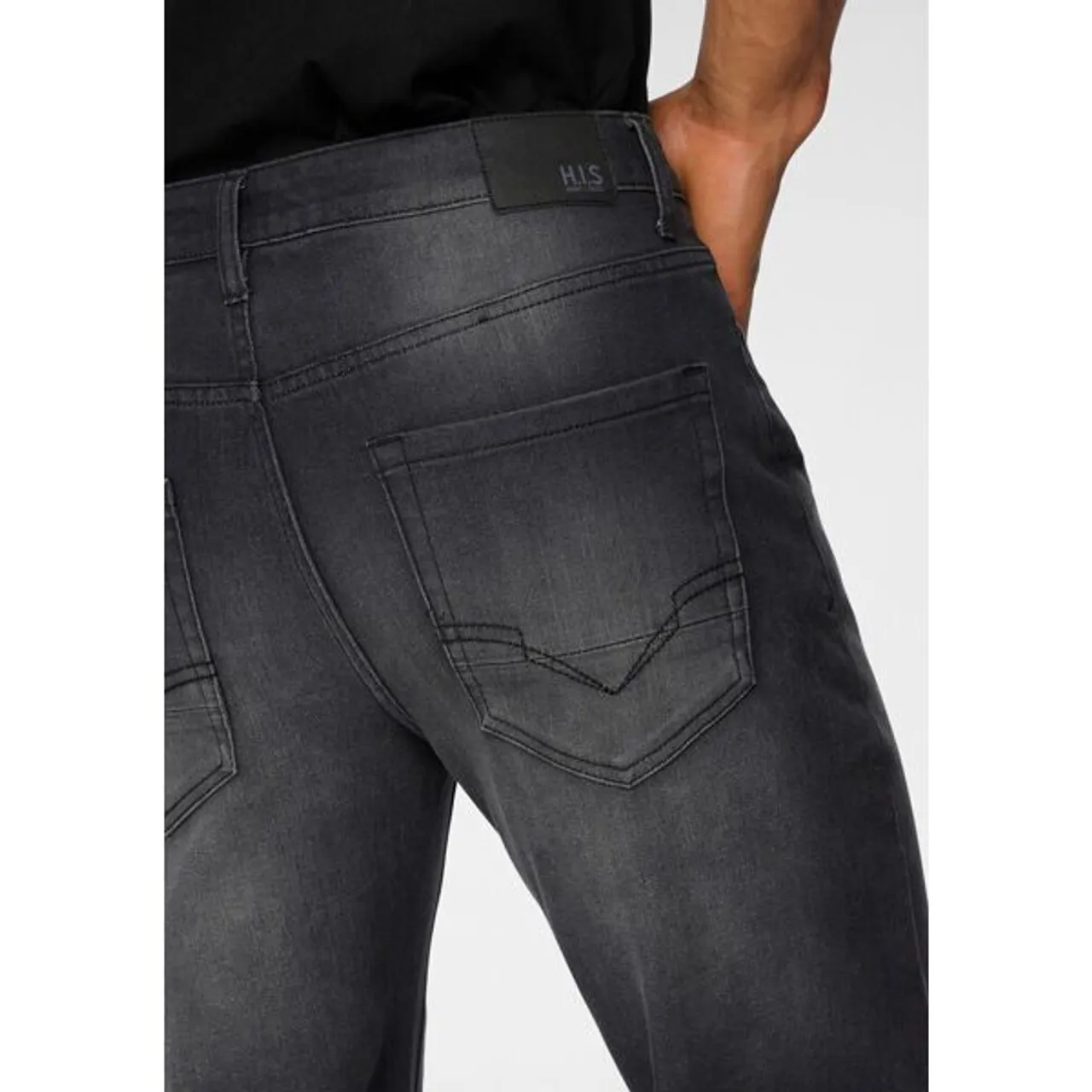 Straight-Jeans H.I.S "DIX" Gr. 36, Länge 34, schwarz (black, used) Herren Jeans Straight Fit Ökologische, wassersparende Produktion durch Ozon Wash