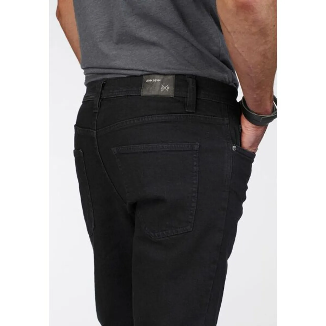 Straight-Jeans JOHN DEVIN Gr. 33, Länge 34, schwarz (black) Herren Jeans Straight Fit mit Knopfleiste