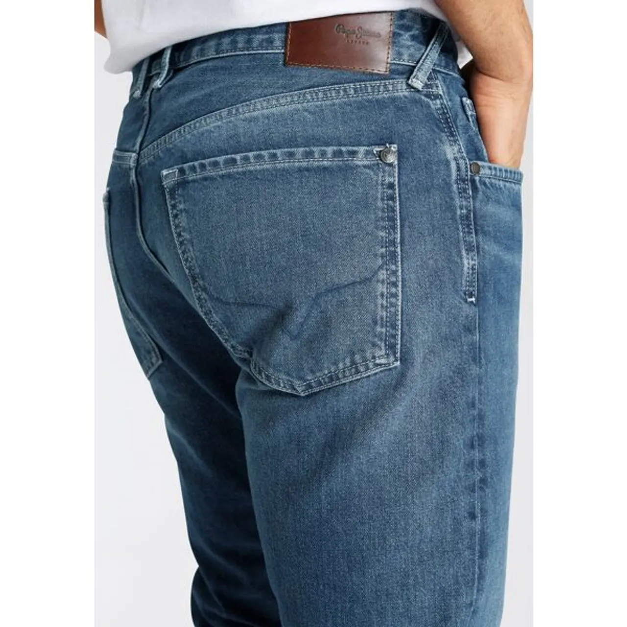 Straight-Jeans PEPE JEANS "Callen Crop" Gr. 32, Länge 30, blau (blue medium) Herren Jeans Straight Fit