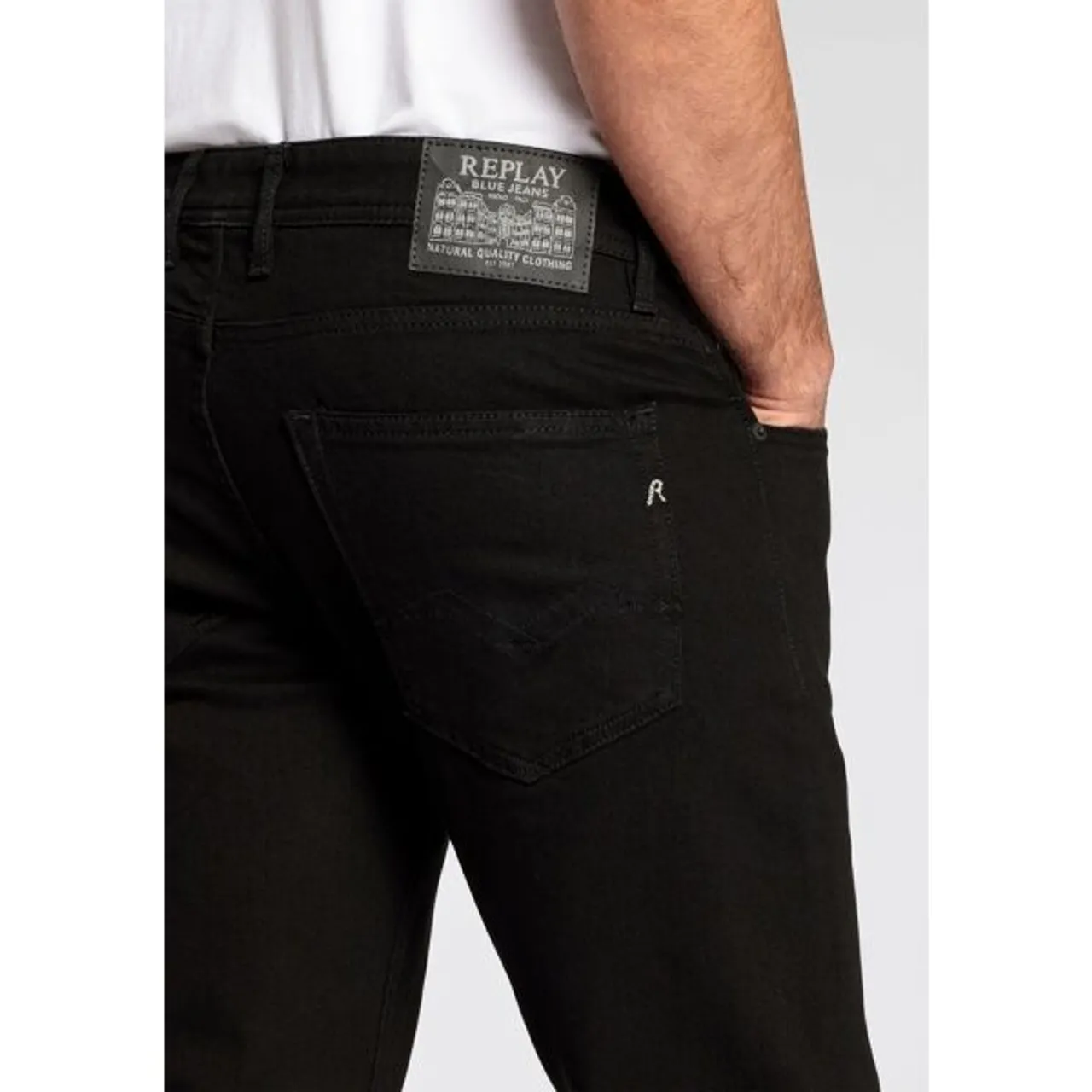 Straight-Jeans REPLAY "GROVER" Gr. 33, Länge 34, schwarz (black black) Herren Jeans Straight Fit