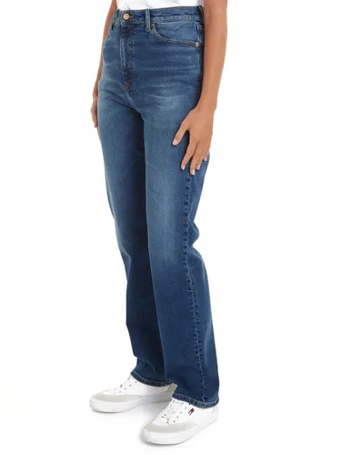Straight-Jeans TOMMY JEANS "JULIE UH STR AH1280" Gr. 29, Länge 30, blau (mid blue) Damen Jeans Gerade