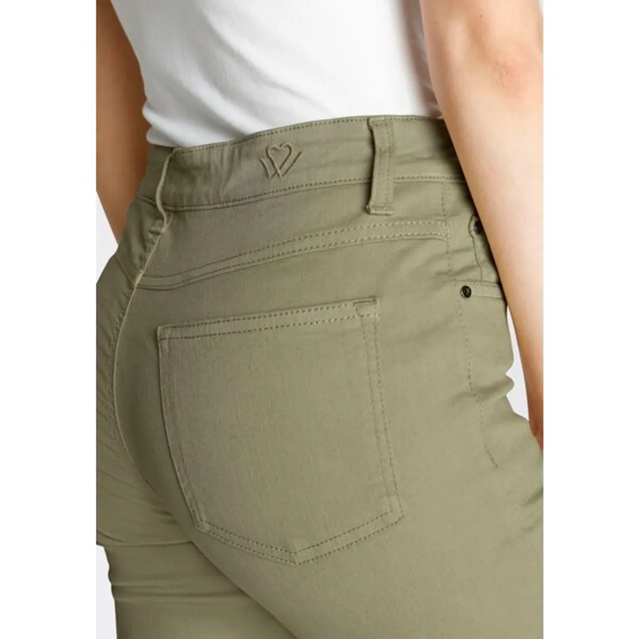 Straight-Jeans WONDERJEANS Gr. 34, Länge 32, grün (pale olive) Damen Jeans Gerade