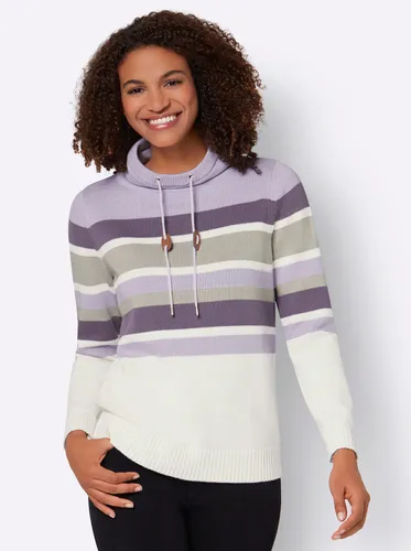 Streifenpullover CASUAL LOOKS "Pullover" Gr. 52, lila (flieder, feige, geringelt) Damen Pullover Rollkragenpullover
