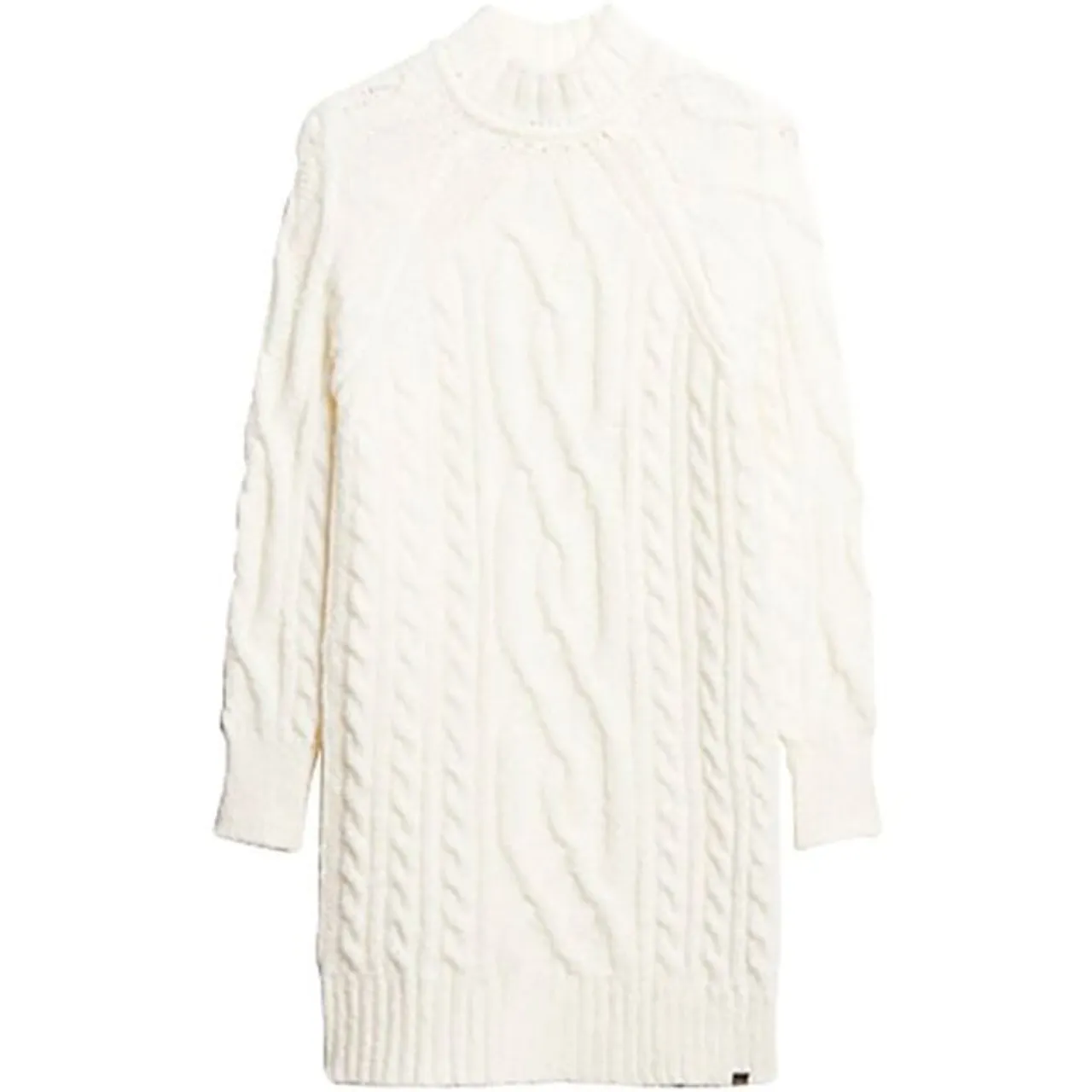 Strickkleid SUPERDRY "CABLE MOCK NECK JUMPER DRESS" Gr. M, N-Gr, weiß (off white) Damen Kleider Langarm