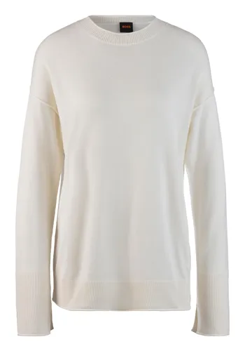 Strickpullover BOSS ORANGE "C_Fannie Premium Damenmode" Gr. S (36), weiß (open_white_118) Damen Pullover Rundhalspullover