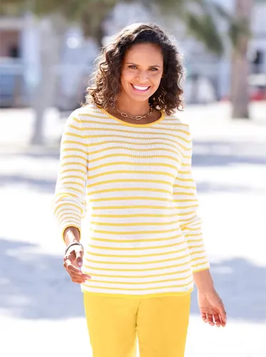 Strickpullover CASUAL LOOKS "Pullover" Gr. 38, gelb (sonnengelb, weiß, geringelt) Damen Pullover