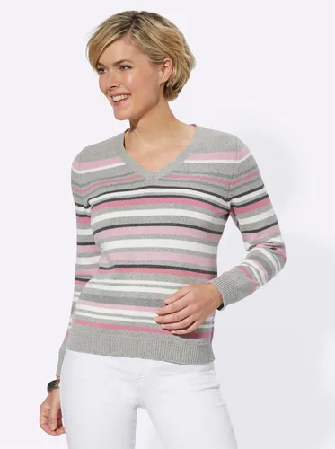 Strickpullover CASUAL LOOKS "Pullover" Gr. 38, grau (grau, rosé, gestreift) Damen Pullover