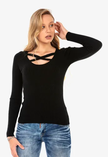 Strickpullover CIPO & BAXX Gr. XL, schwarz Damen Pullover Rundhalspullover