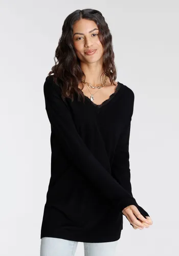 Strickpullover LAURA SCOTT Gr. 44, schwarz (schwarz (aus nachhaltigem material)) Damen Pullover V-Pullover
