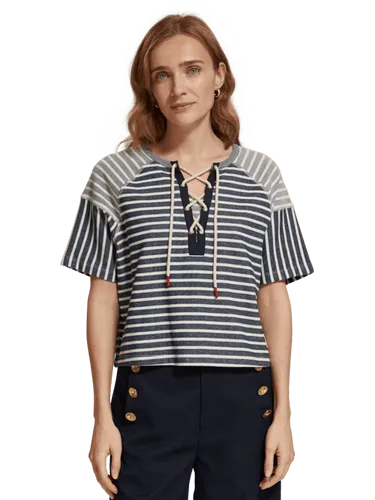 Striped boxy sweatshirt with lace-up detail - Größe XS - Multicolor - Frau - Sweatshirthirt - Scotch & Soda