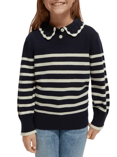 Striped crochet collar pullover - Größe 6 - Multicolor - Mädchen - Strickware - Scotch & Soda