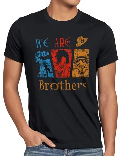 style3 Print-Shirt Herren T-Shirt We are Brothers One Ruffy Ace Piraten Anime Luffy Piece