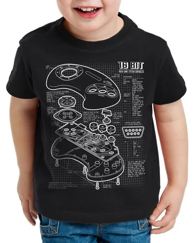 style3 Print-Shirt Kinder T-Shirt Mega 16-Bit Gamepad Blaupause konsole sonic