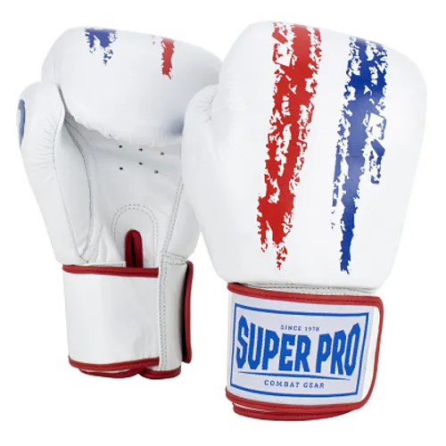 Super Pro Boxhandschuhe "Warrior", 14 oz., Weiß-Rot-Blau