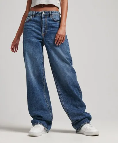 Superdry Damen Dunkelblau Jeans aus Bio-Baumwolle mit Weitem Beinschnitt