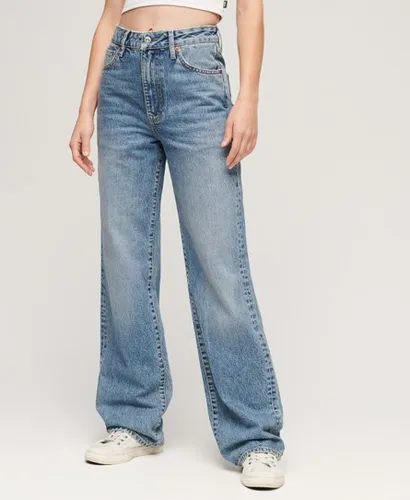 Superdry Damen Hellblau Jeans aus Bio-Baumwolle mit Weitem Beinschnitt