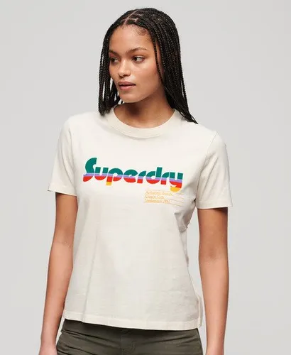 Superdry Damen Lässiges Retro Flock T-Shirt Creme