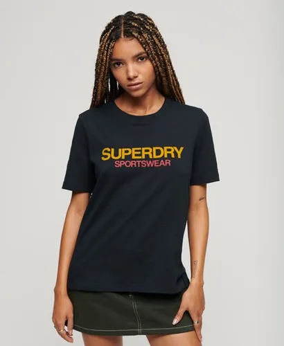Superdry Damen Locker Geschnittenes Sportswear-T-Shirt mit Logo Marineblau