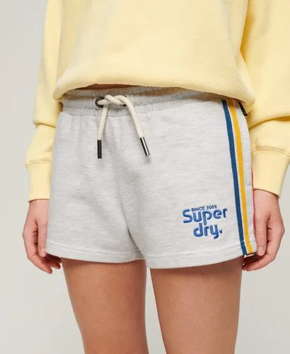 Superdry Damen Rainbow Shorts mit Logo und Seitenstreifen Hellgrau