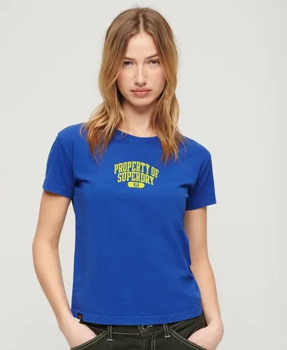 Superdry Damen Tailliertes Super Athletics T-Shirt Blau