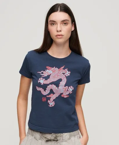 Superdry Damen x Komodo Dragon Slim T-Shirt Marineblau