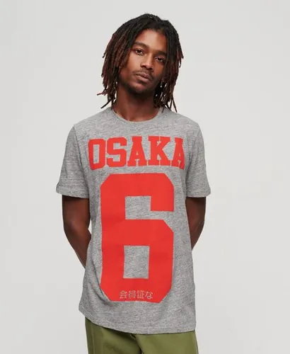 Superdry Herren Osaka 6 T-Shirt mit Flockprint Grau