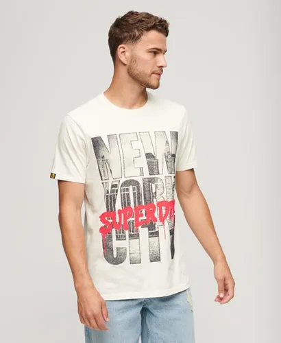 Superdry Herren Skater-T-Shirt mit Logo und Fotoprint Weiß