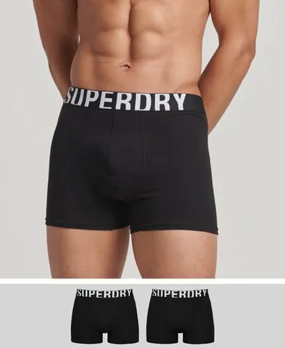 Superdry Men's Boxershorts aus Bio-Baumwolle mit Doppeltem Logo im 2er-Pack Schwarz