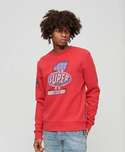 Superdry Men's Stars and Stripes Grafik-Sweatshirt mit Rundhalsausschnitt Rot