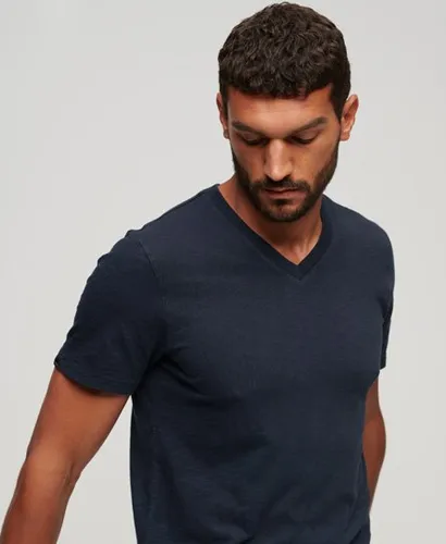 Superdry Men's Strukturiertes T-Shirt mit V-Ausschnitt Marineblau